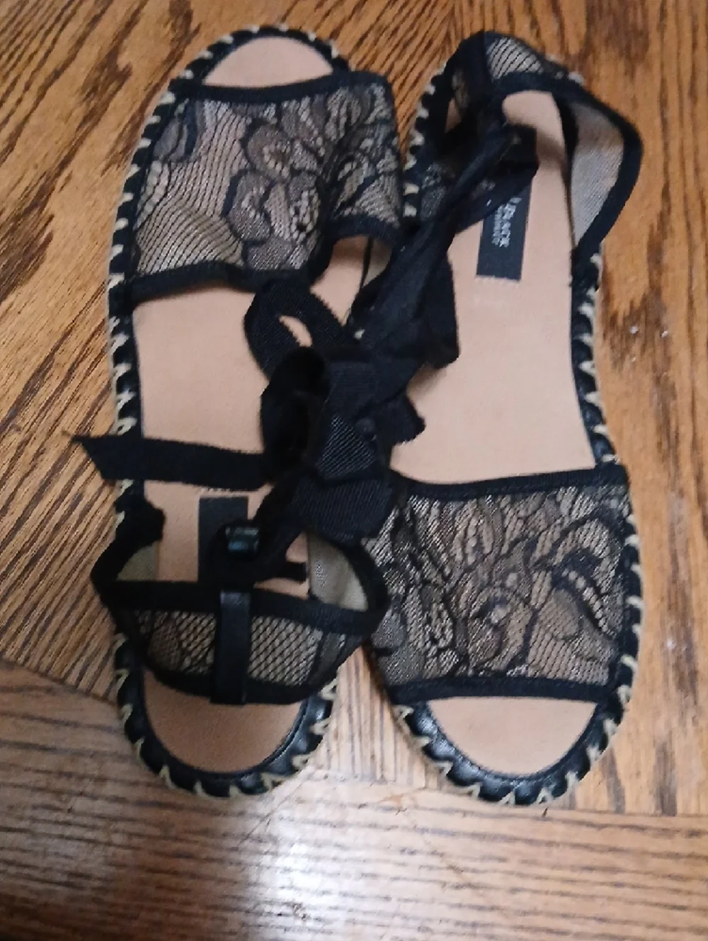 White House Black Market Black Lace Espadrille Ankle-Tie Sandals.sz.9